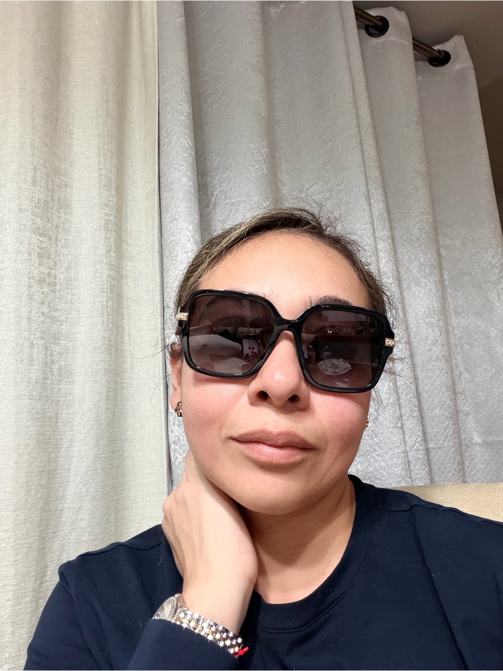 Michael Kors Oversized Black Square Sunglasses with Gold Accents